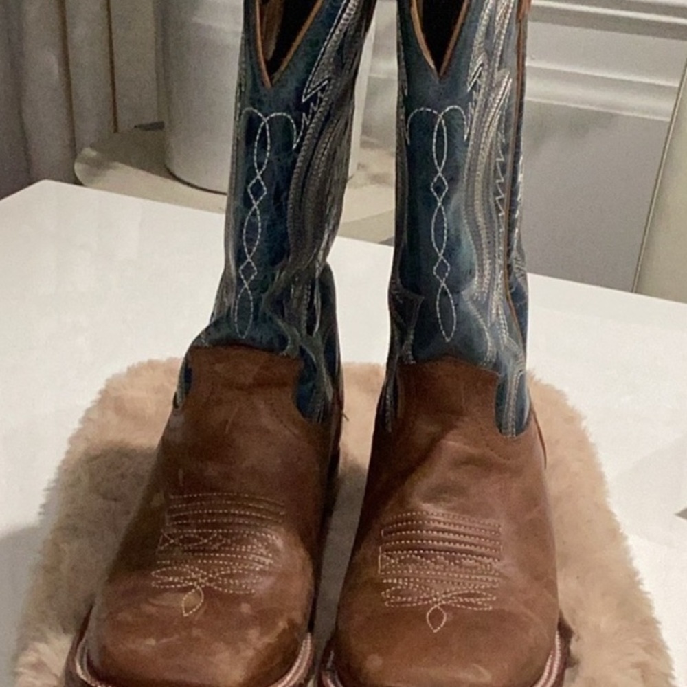 Brown and Blue Western Cowboy Boots